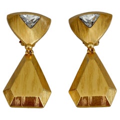 Vintage YVES SAINT LAURENT Ysl Rhinestone Geometric Textured Drop Earrings