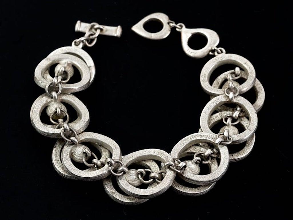Women's Vintage YVES SAINT LAURENT Ysl Rhinestone Hoop Chain Bracelet For Sale