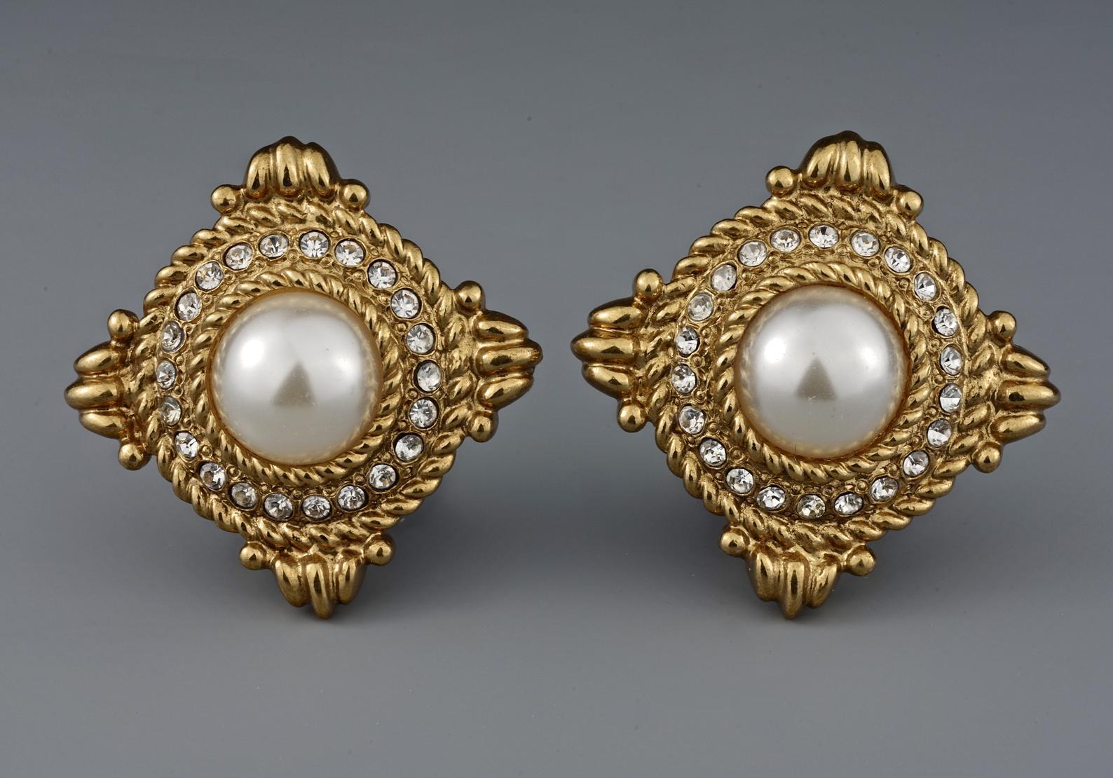Women's Vintage YVES SAINT LAURENT Ysl Rhinestone Pearl Earrings