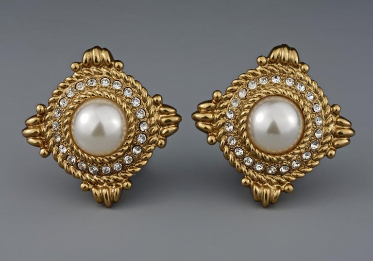 Vintage YVES SAINT LAURENT Ysl Rhinestone Pearl Earrings at 1stDibs