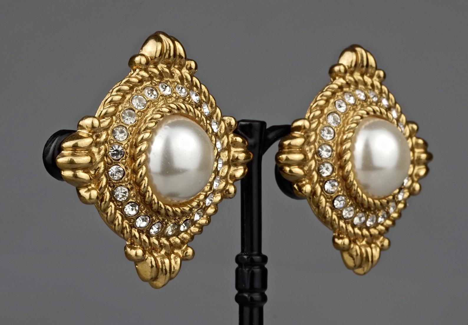 Vintage YVES SAINT LAURENT Ysl Rhinestone Pearl Earrings 2