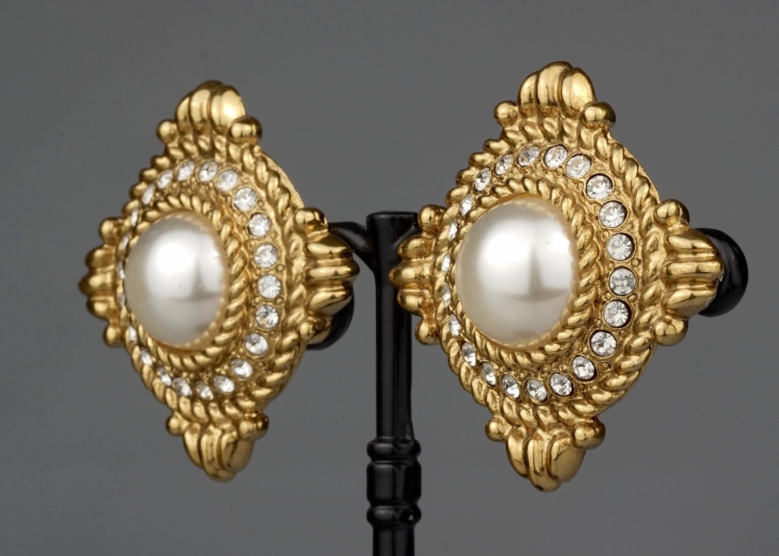 Vintage YVES SAINT LAURENT Ysl Rhinestone Pearl Earrings 3