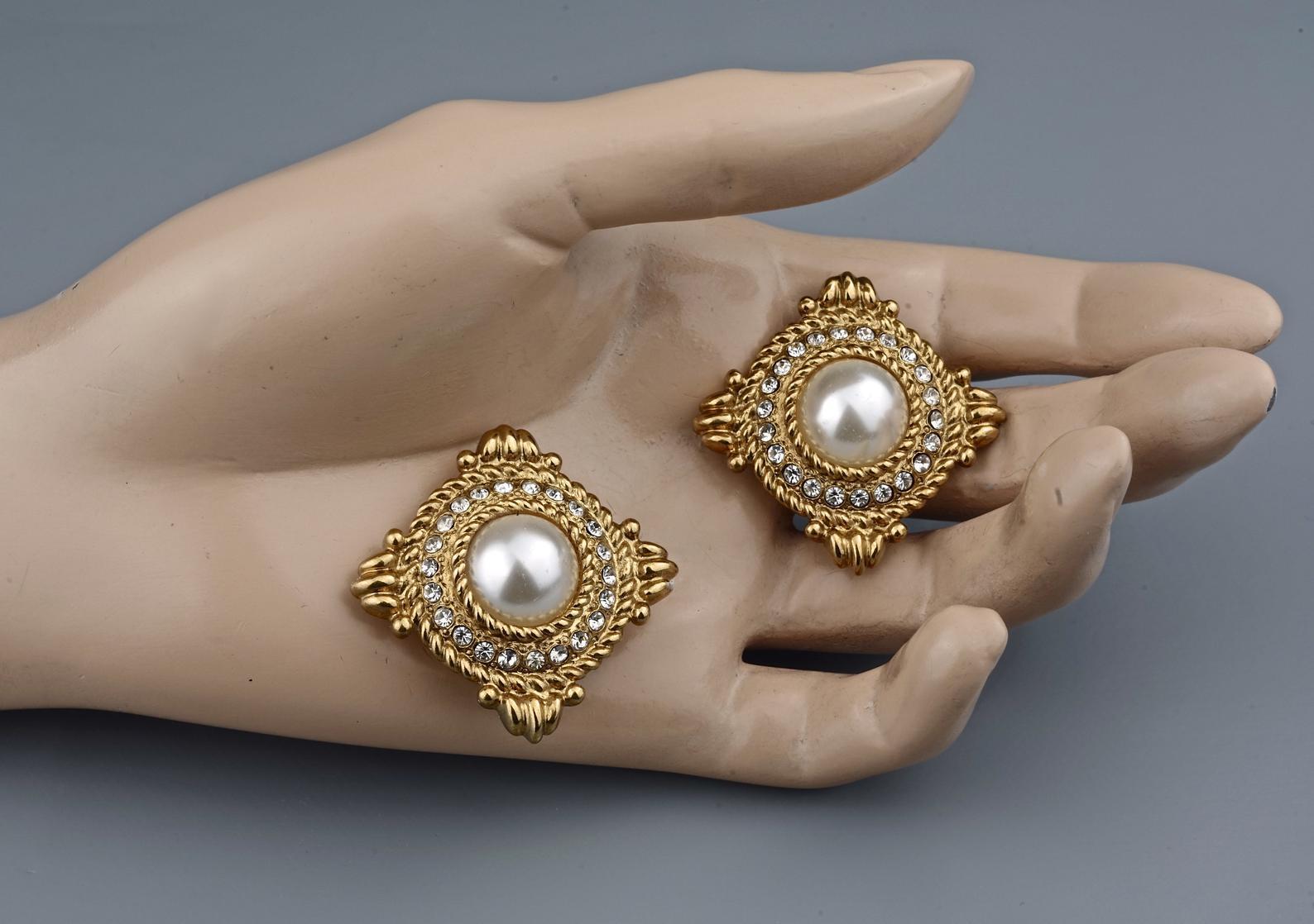 Vintage YVES SAINT LAURENT Ysl Rhinestone Pearl Earrings 4