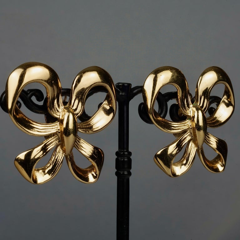 Ysl Ribbon Vintage YVES SAINT LAURENT Ysl Ribbon Bow Earrings For Sale at 1stDibs