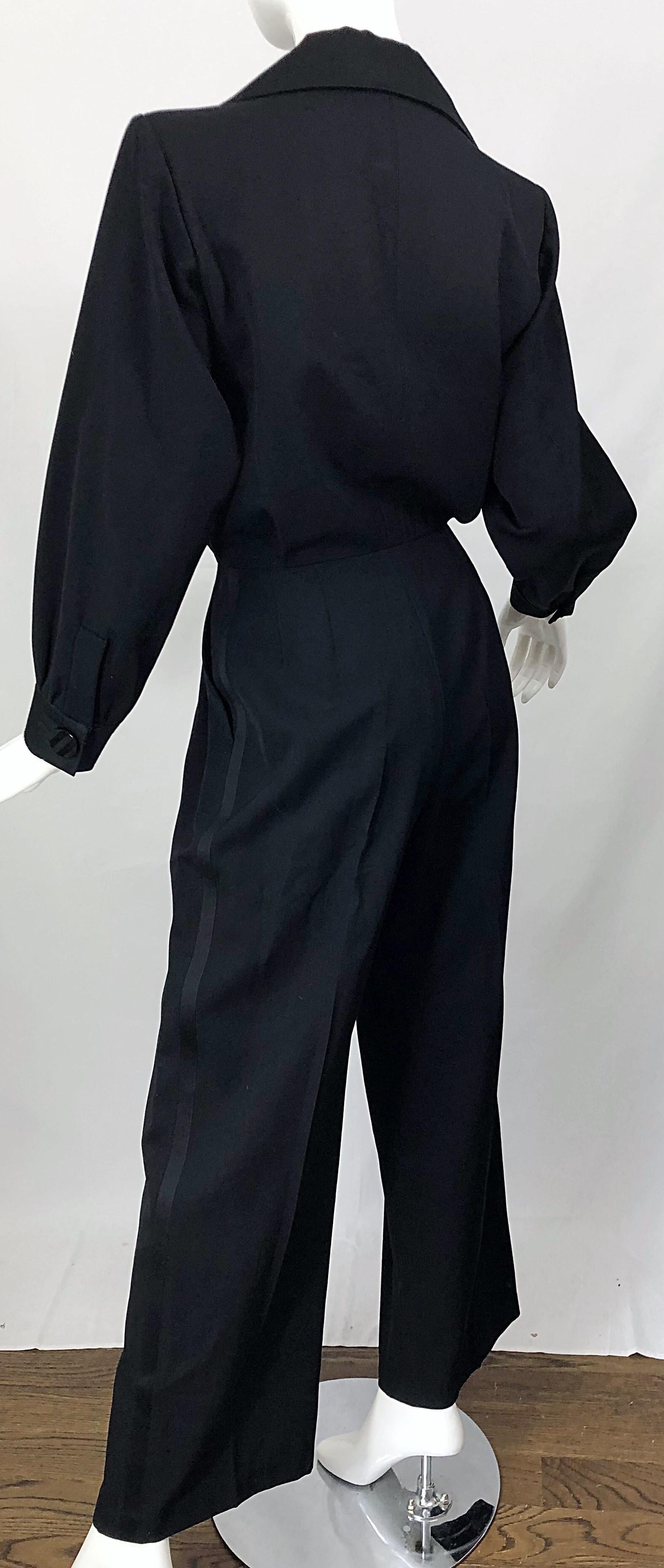 Vintage Yves Saint Laurent YSL Rive Gauche Black Long Sleeve Tuxedo Jumpsuit 4