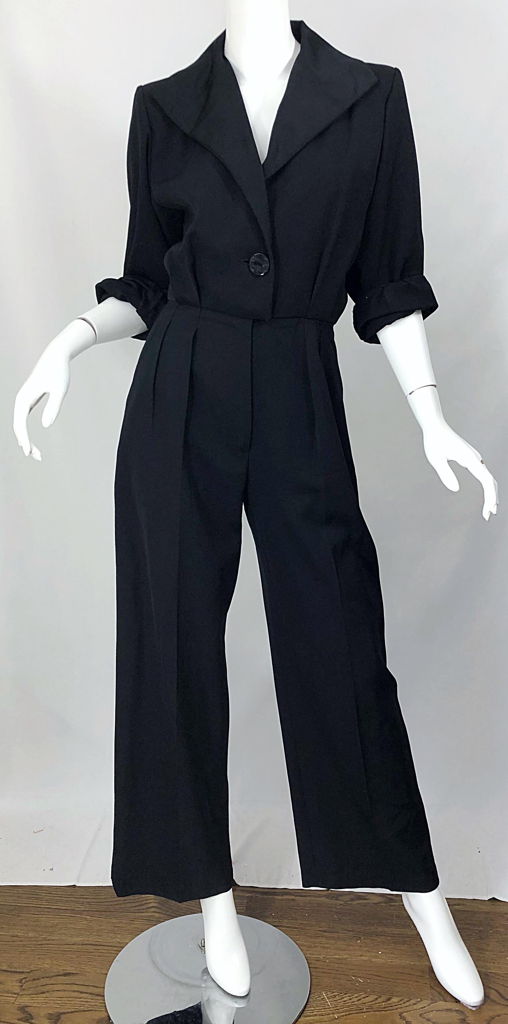 Vintage Yves Saint Laurent YSL Rive Gauche Black Long Sleeve Tuxedo Jumpsuit 5