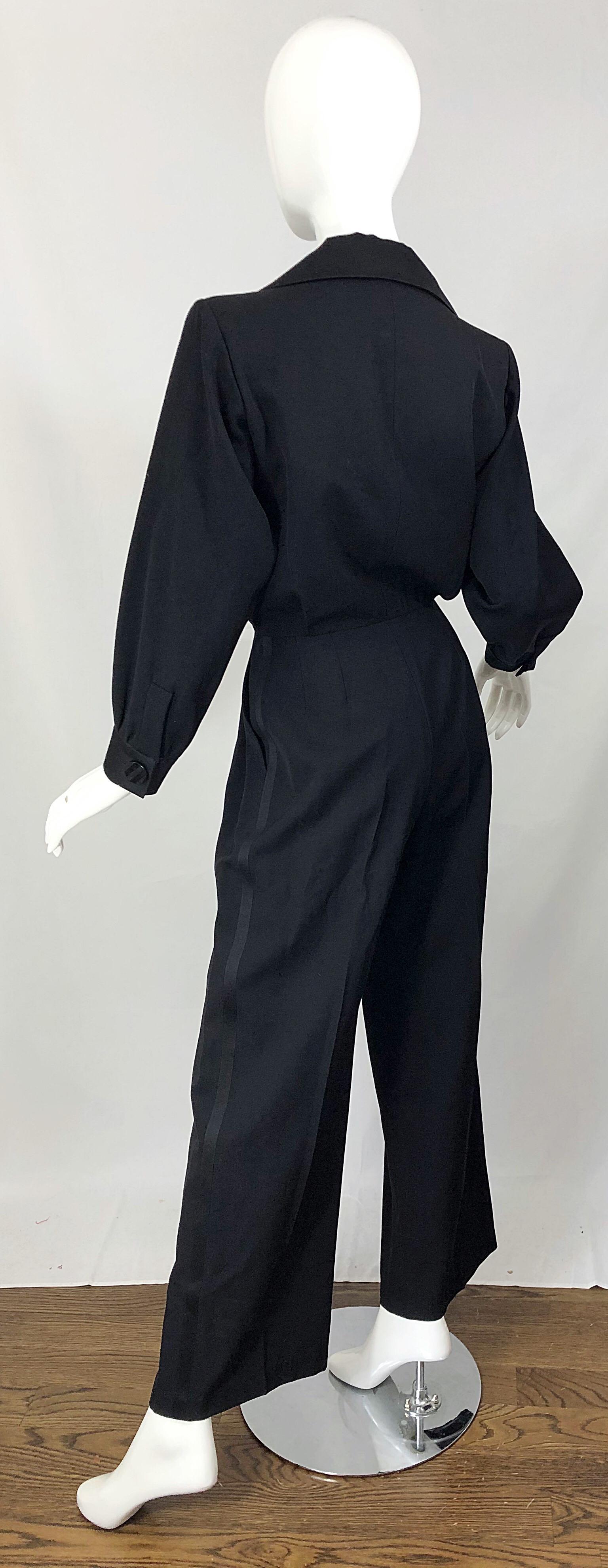 Vintage Yves Saint Laurent YSL Rive Gauche Black Long Sleeve Tuxedo Jumpsuit 7