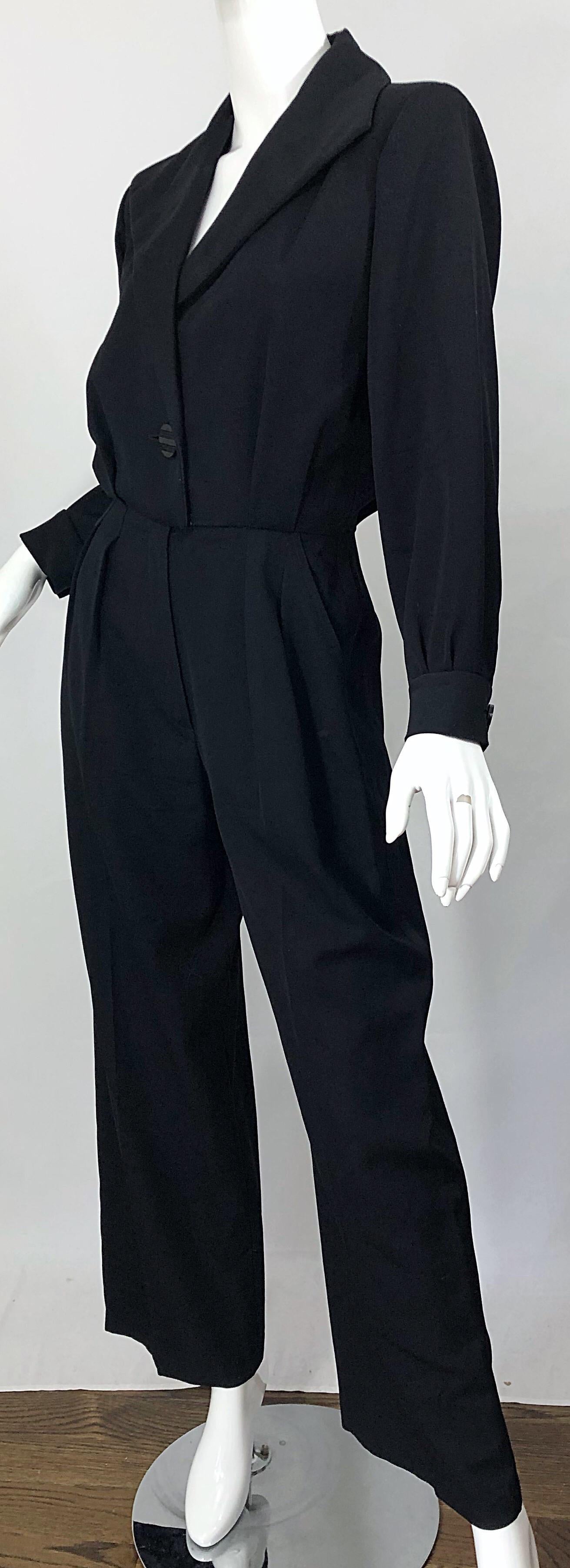 Vintage Yves Saint Laurent YSL Rive Gauche Black Long Sleeve Tuxedo Jumpsuit 8