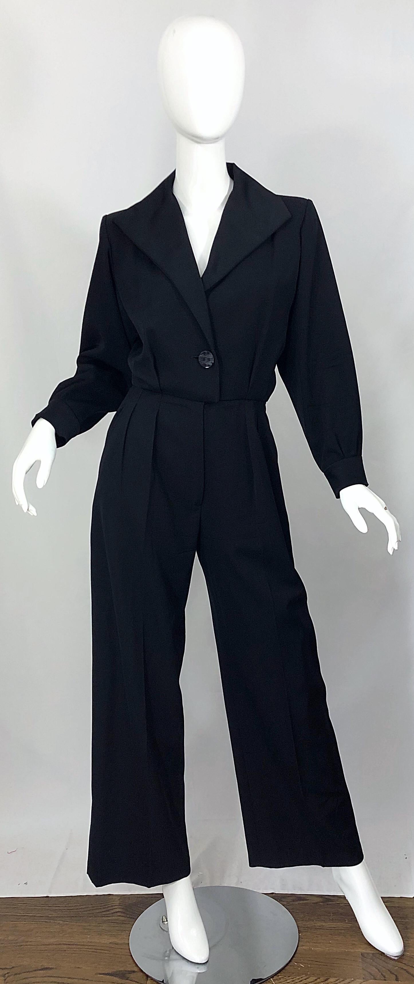 Vintage Yves Saint Laurent YSL Rive Gauche Black Long Sleeve Tuxedo Jumpsuit 10