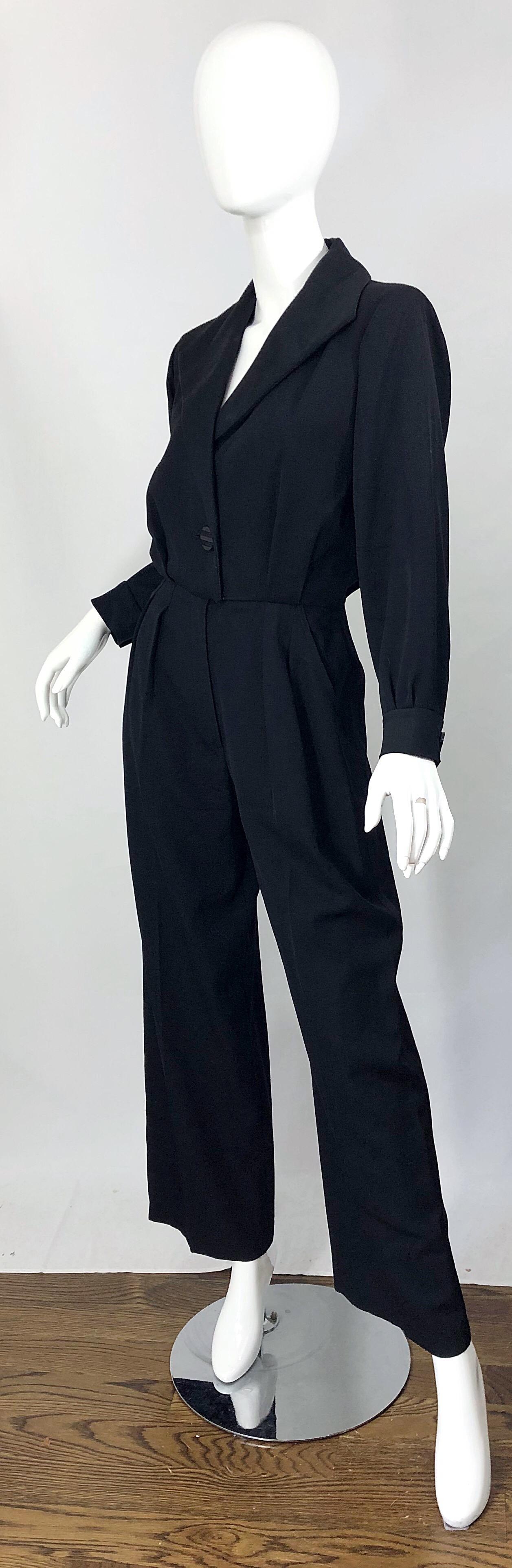 Vintage Yves Saint Laurent YSL Rive Gauche Black Long Sleeve Tuxedo Jumpsuit 1