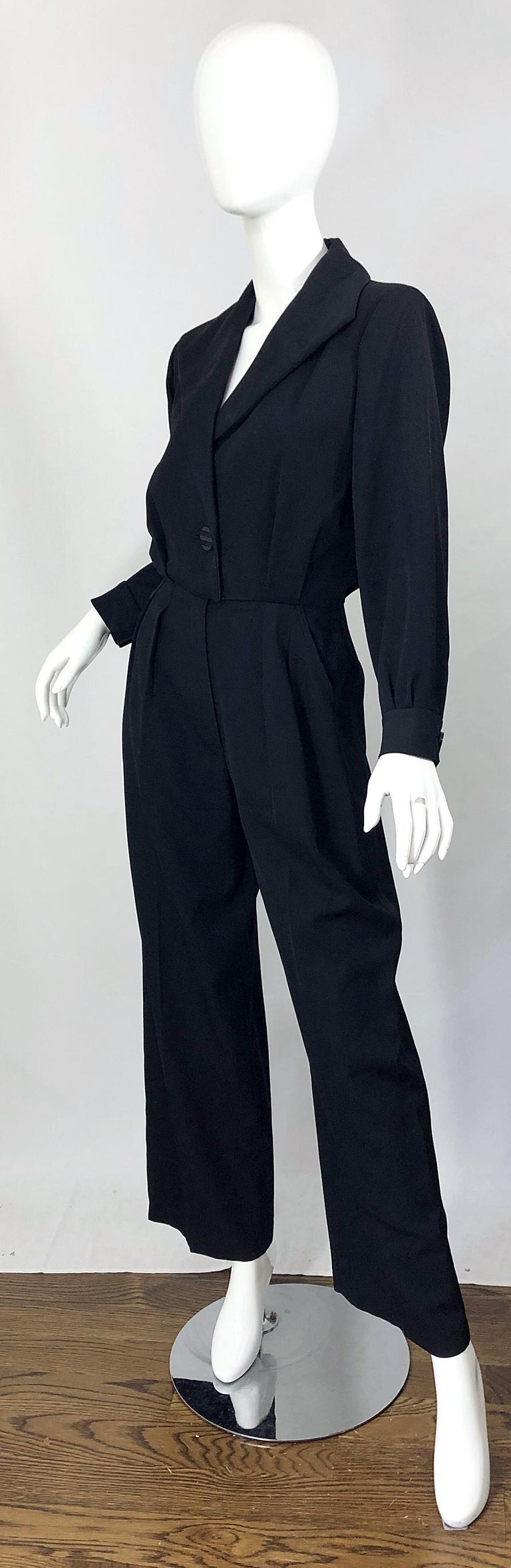 Vintage Yves Saint Laurent YSL Rive Gauche Black Long Sleeve Tuxedo Jumpsuit  at 1stDibs | vintage ysl jumpsuit, jumpsuit yves saint laurent, saint  laurent jumpsuit