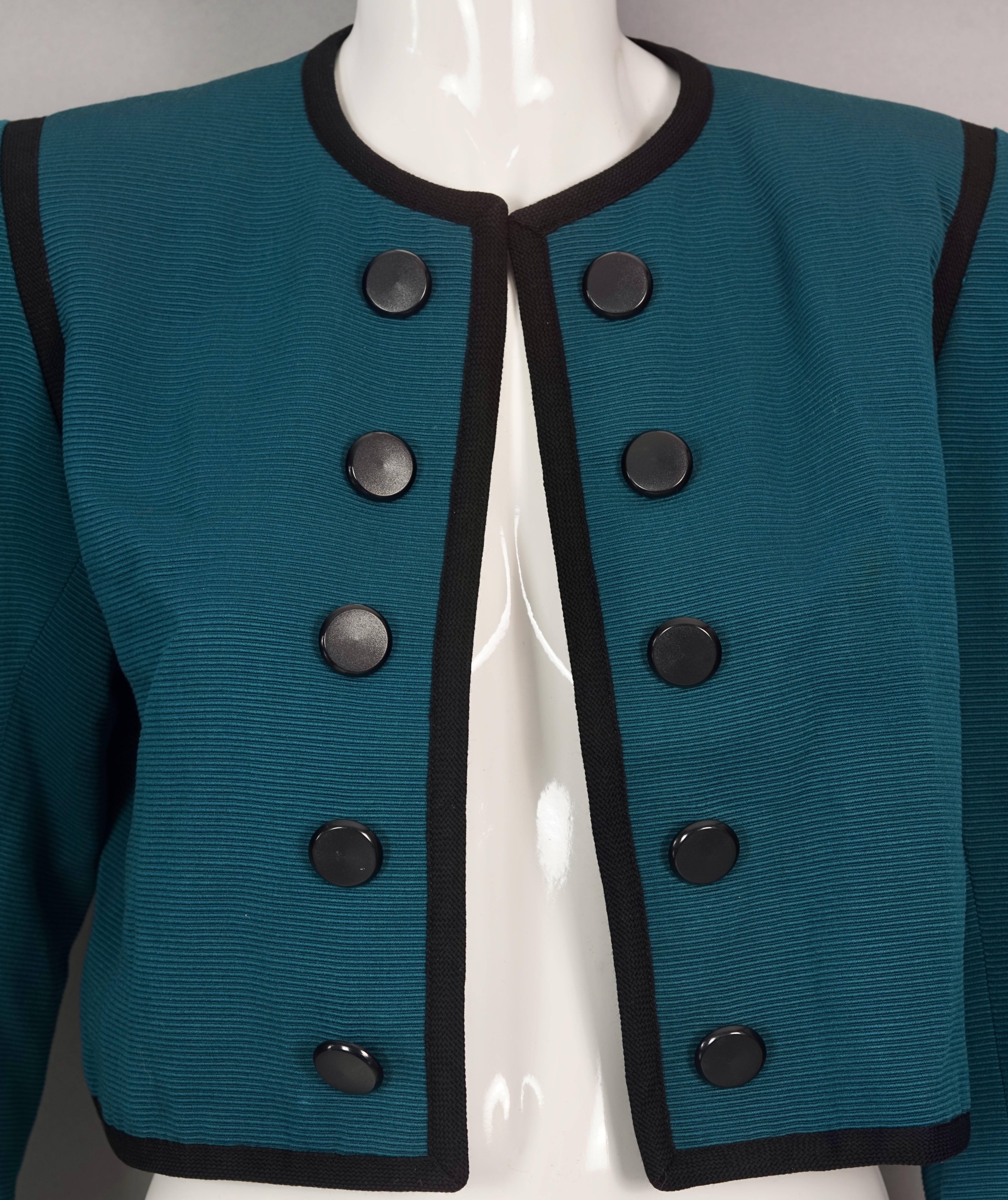 Vintage YVES SAINT LAURENT Ysl Rive Gauche Dark Teal Openwork Cropped Jacket For Sale 4