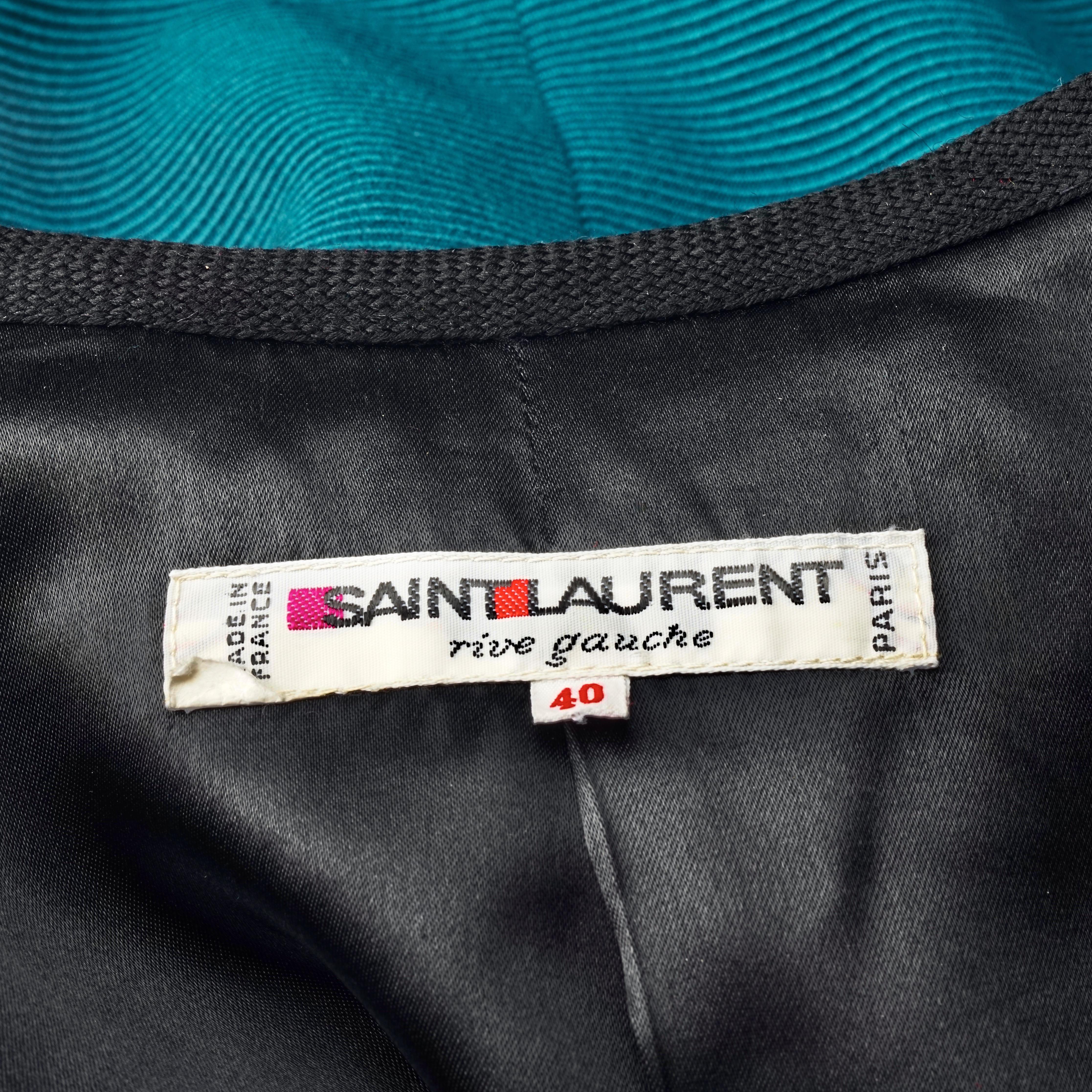 Vintage YVES SAINT LAURENT Ysl Rive Gauche Dark Teal Openwork Cropped Jacket For Sale 5