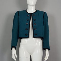 Vintage YVES SAINT LAURENT Ysl Rive Gauche Dunkel Teal durchbrochene kurze Jacke