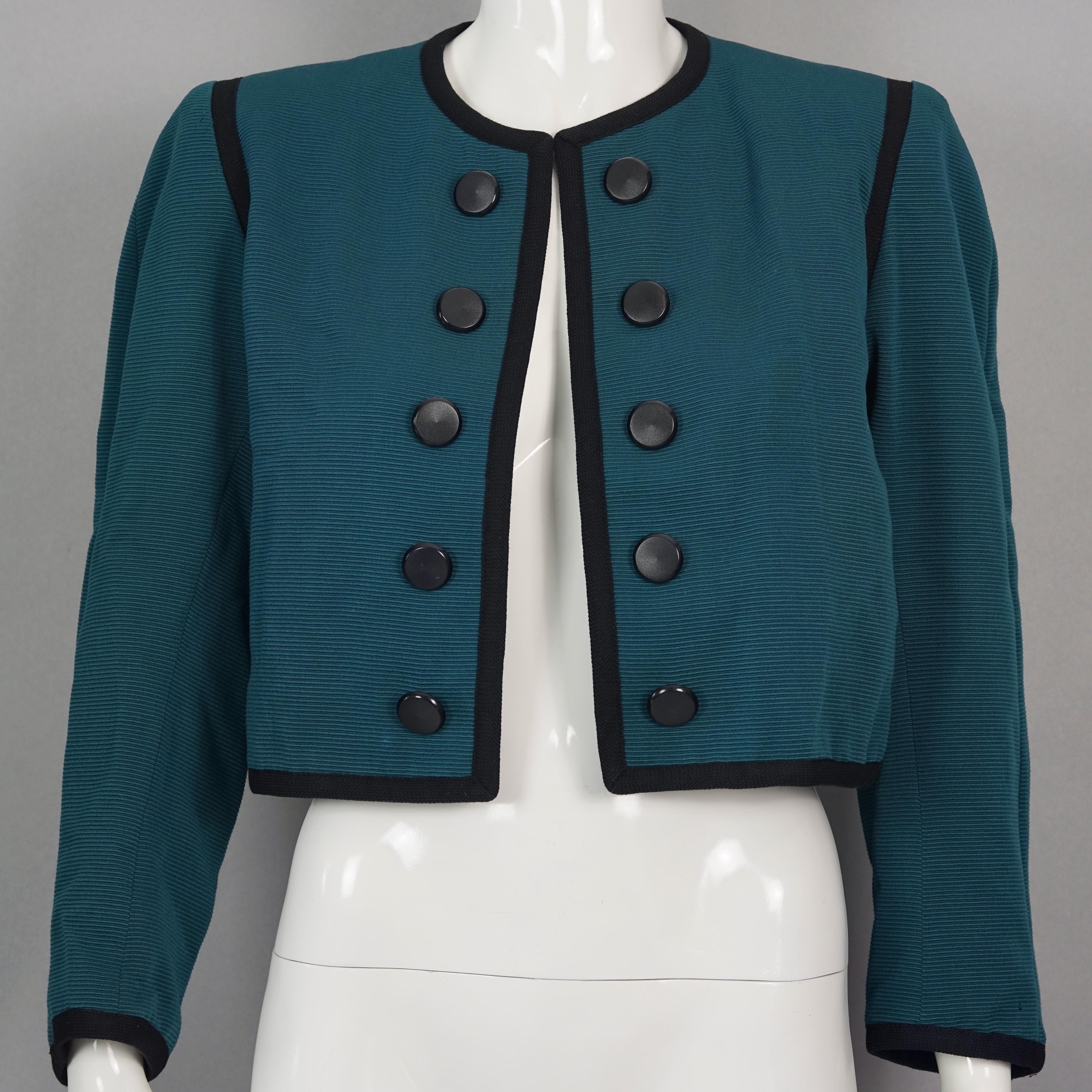 Vintage YVES SAINT LAURENT Ysl Rive Gauche Dark Teal Openwork Cropped Jacket In Excellent Condition For Sale In Kingersheim, Alsace