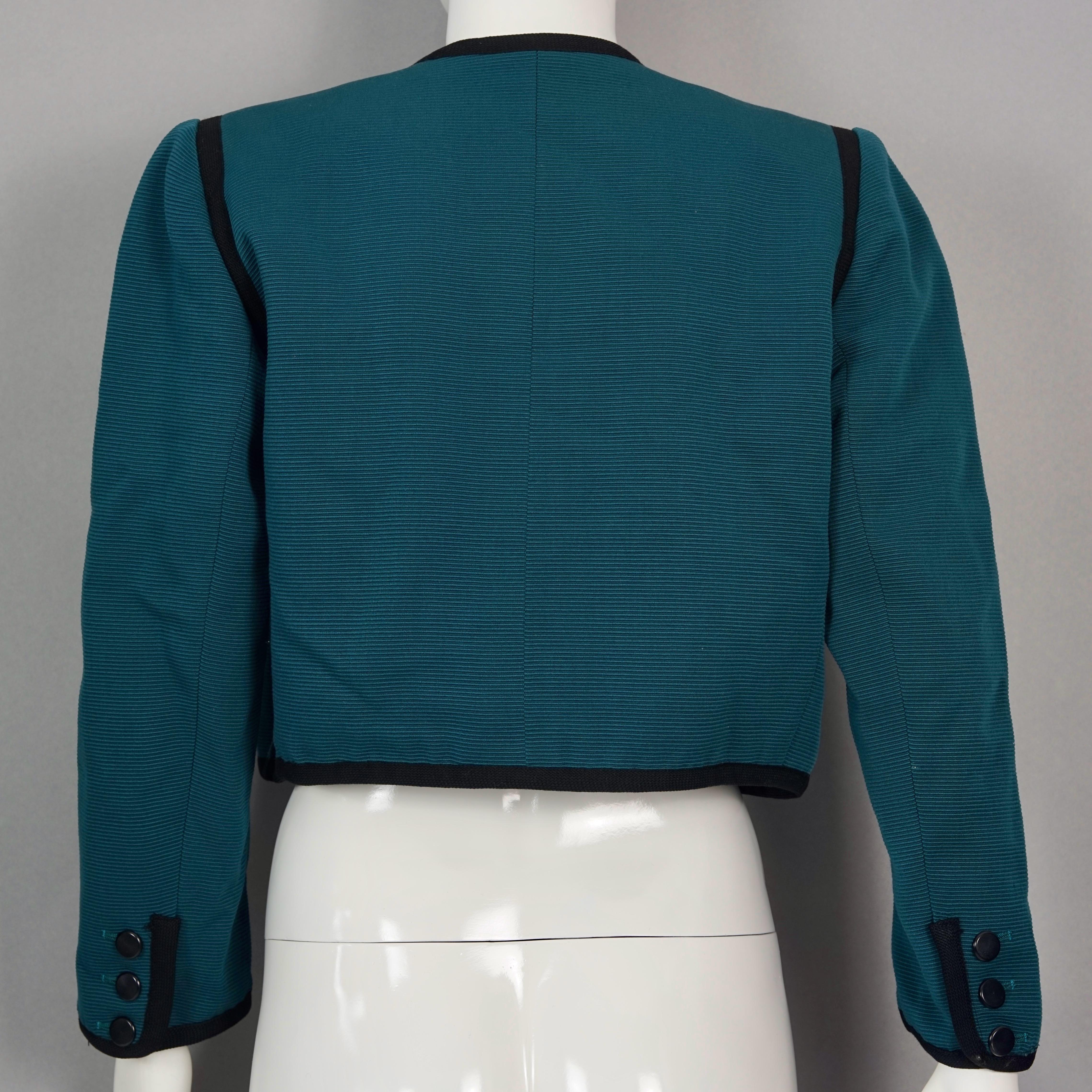 Women's Vintage YVES SAINT LAURENT Ysl Rive Gauche Dark Teal Openwork Cropped Jacket For Sale