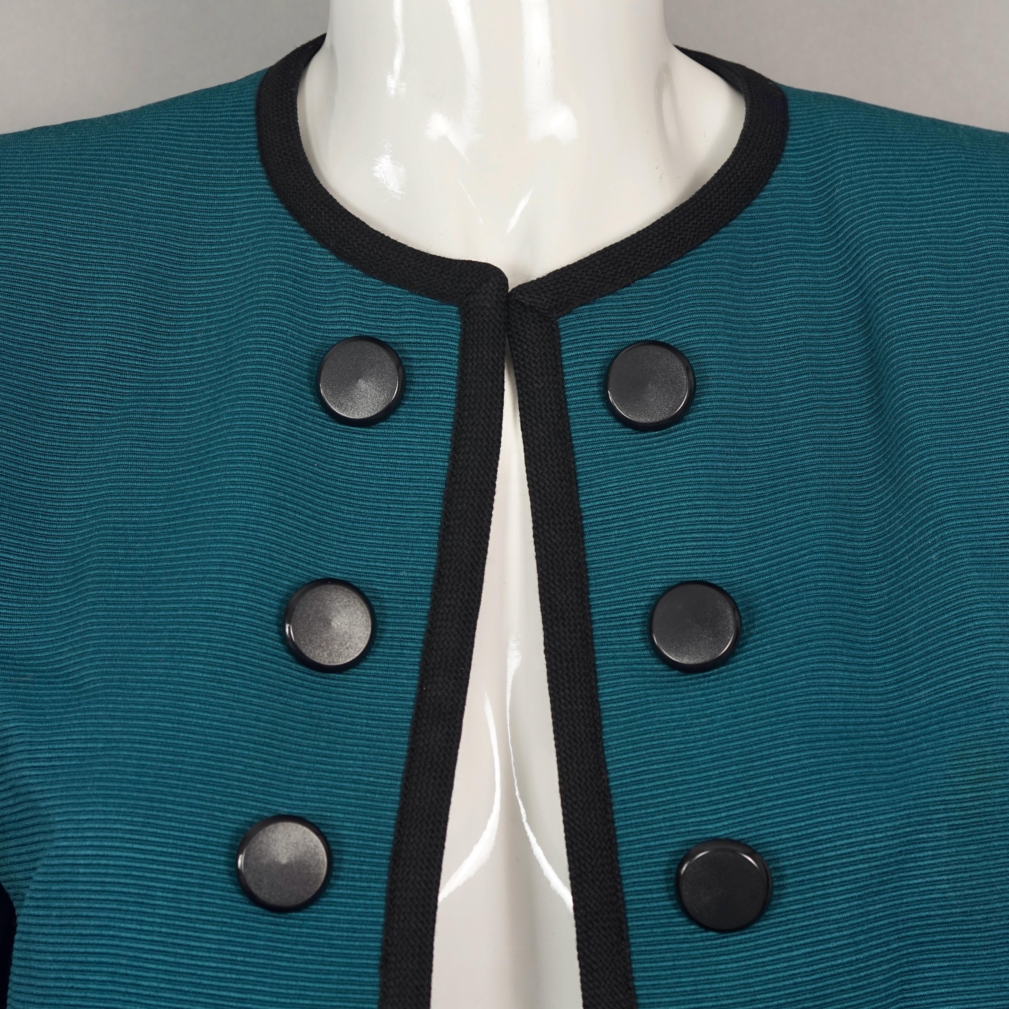 Vintage YVES SAINT LAURENT Ysl Rive Gauche Dark Teal Openwork Cropped Jacket For Sale 3