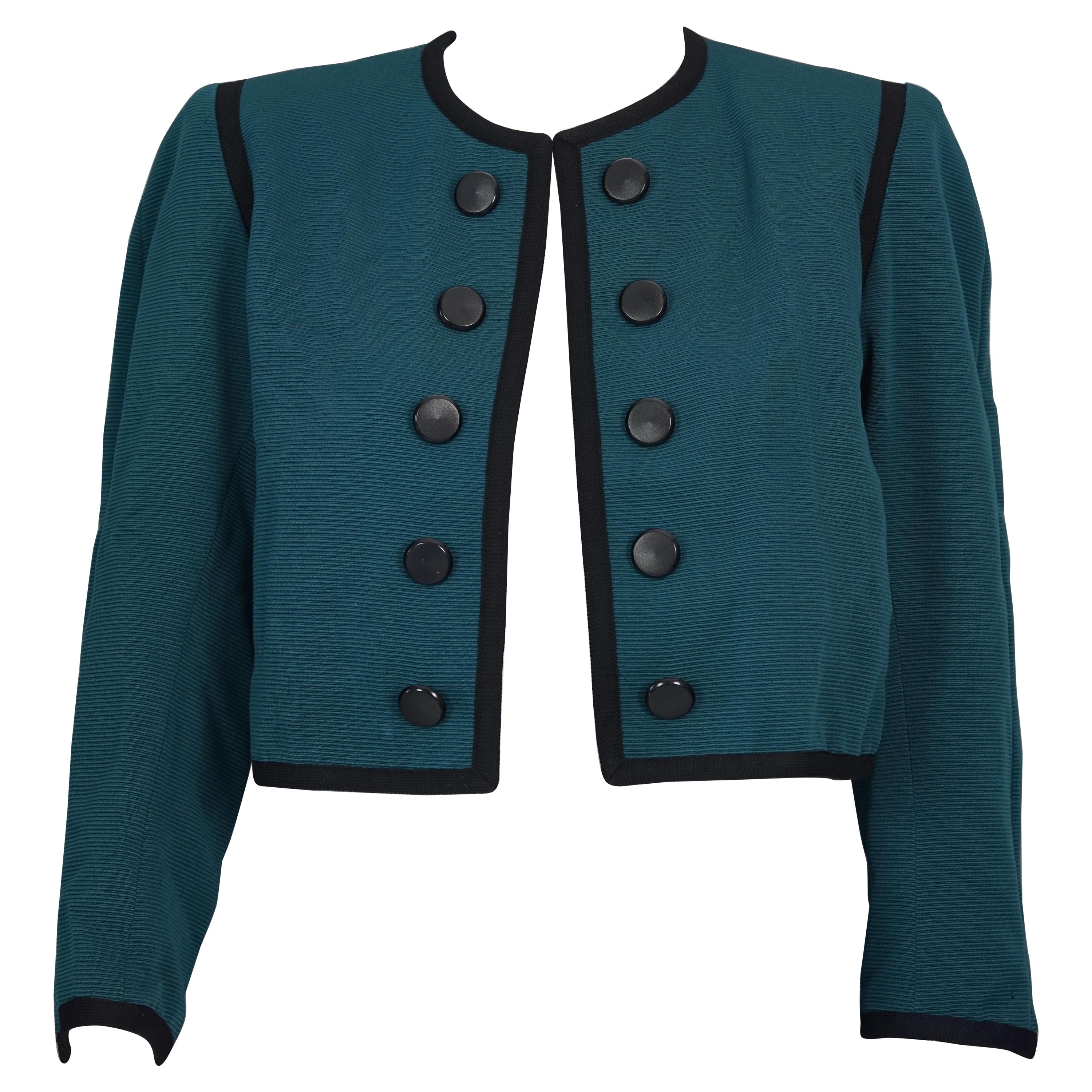 Vintage YVES SAINT LAURENT Ysl Rive Gauche Dunkel Teal durchbrochene kurze Jacke