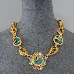 Vintage YVES SAINT LAURENT Ysl Robert Goossens Blue Rhinestone Flower Necklace