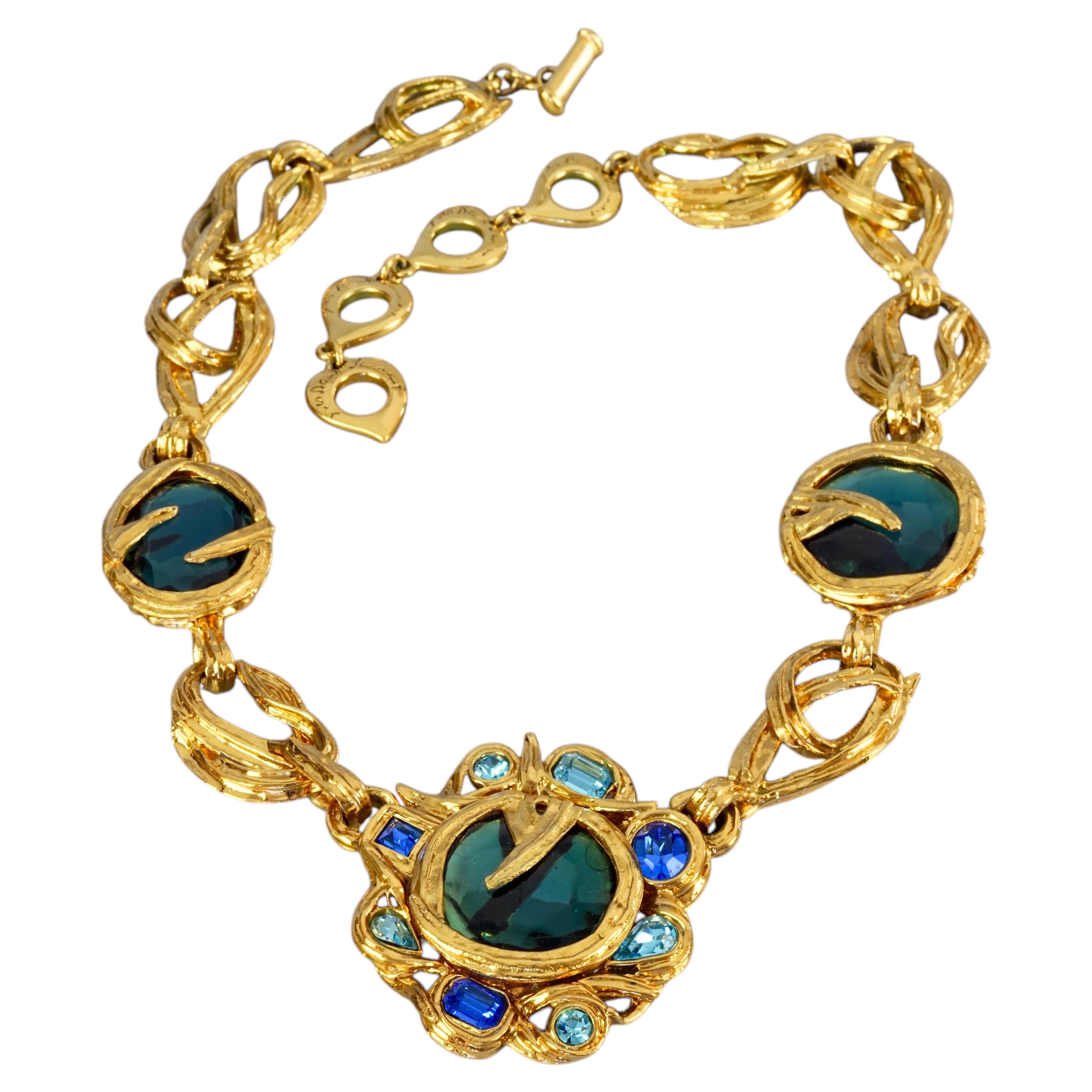 Vintage YVES SAINT LAURENT Ysl Robert Goossens Collar de flores de brillantes azules