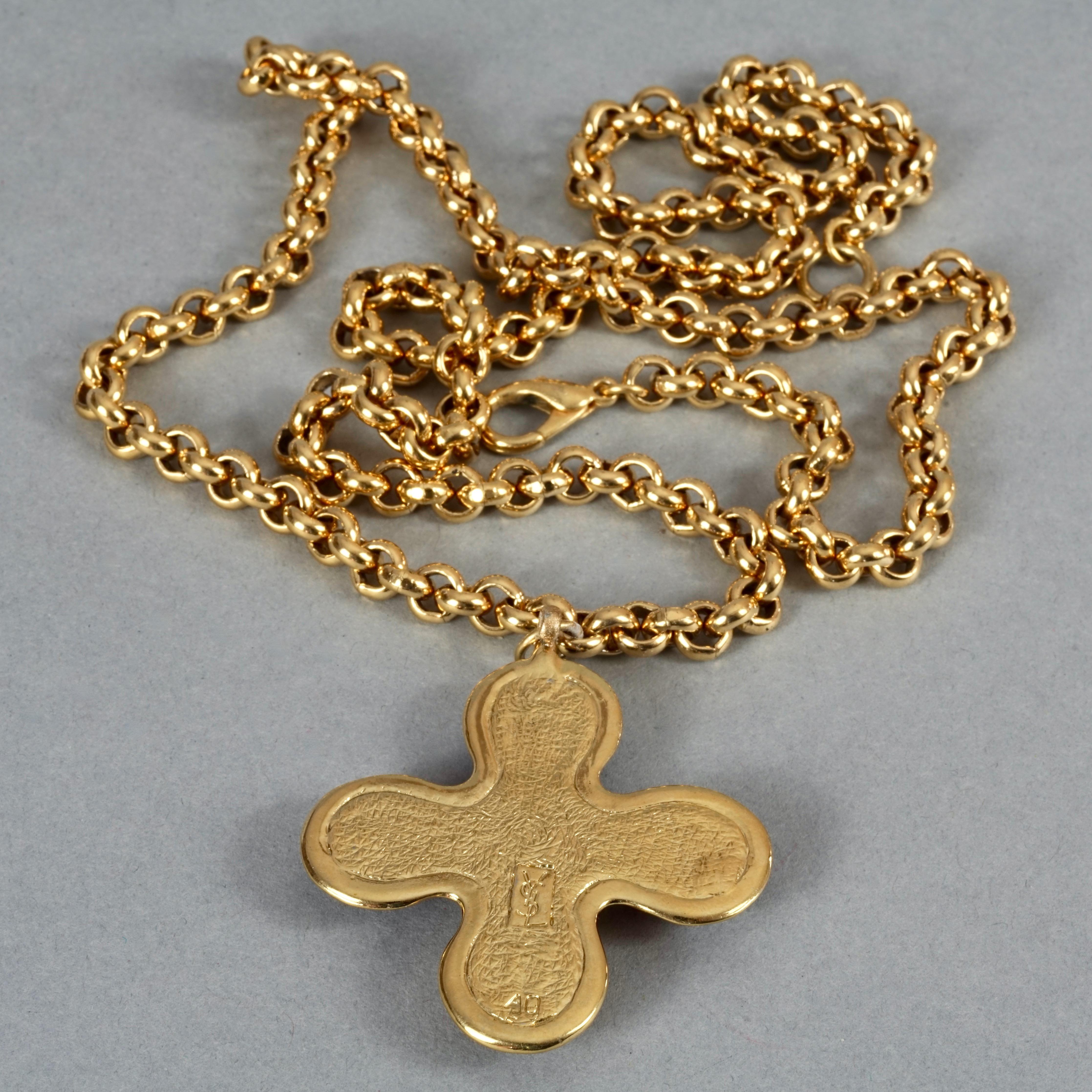 Vintage YVES SAINT LAURENT Ysl Robert Goossens Jewelled Cross Pendant Necklace 3