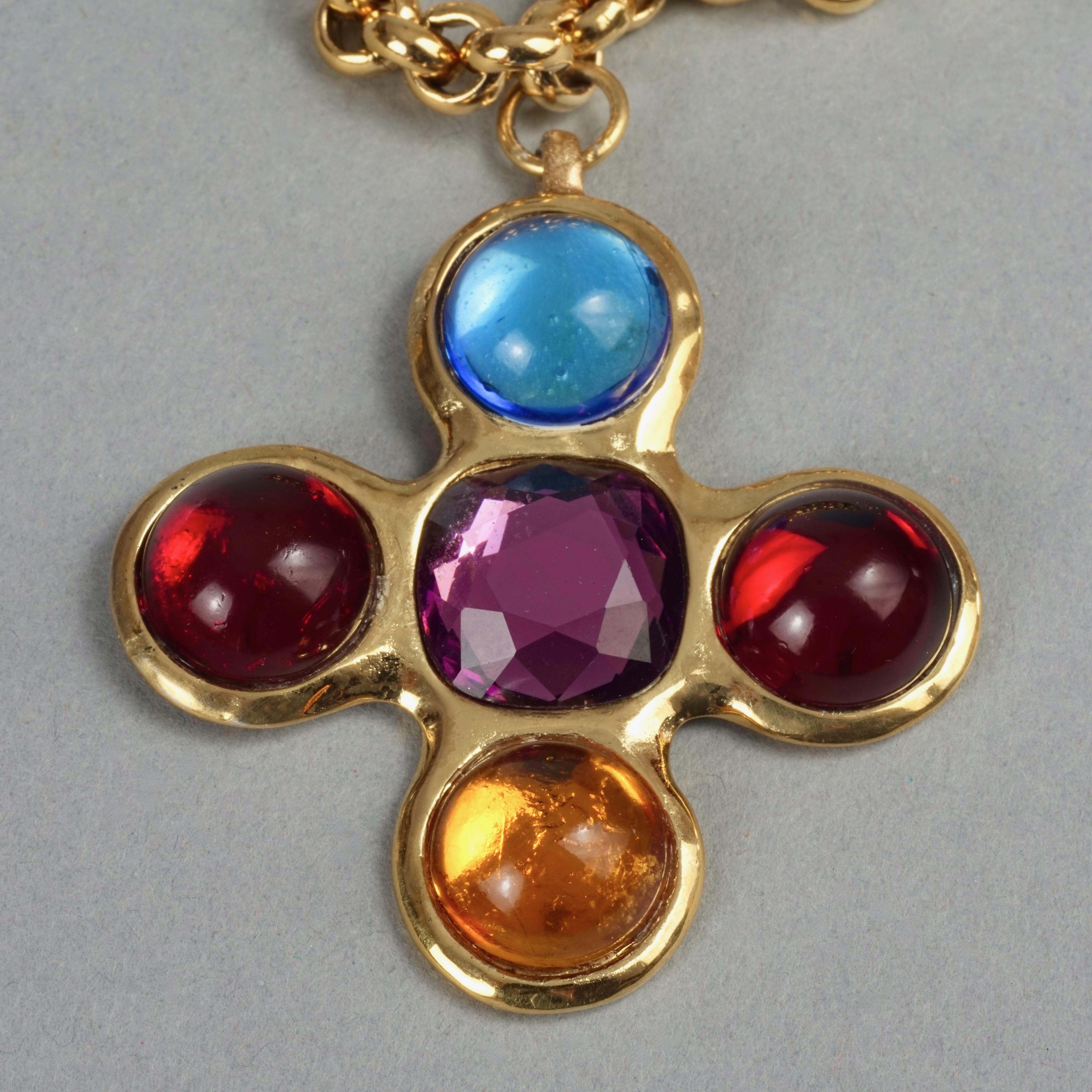 Women's Vintage YVES SAINT LAURENT Ysl Robert Goossens Jewelled Cross Pendant Necklace