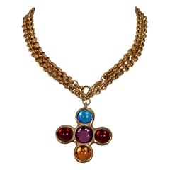 Vintage YVES SAINT LAURENT Ysl Robert Goossens Jewelled Cross Pendant Necklace