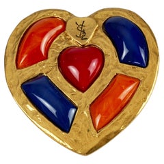 Vintage YVES SAINT LAURENT Ysl Robert Goossens for Yves Saint Laurent Multicolour Heart Pendant Brooch