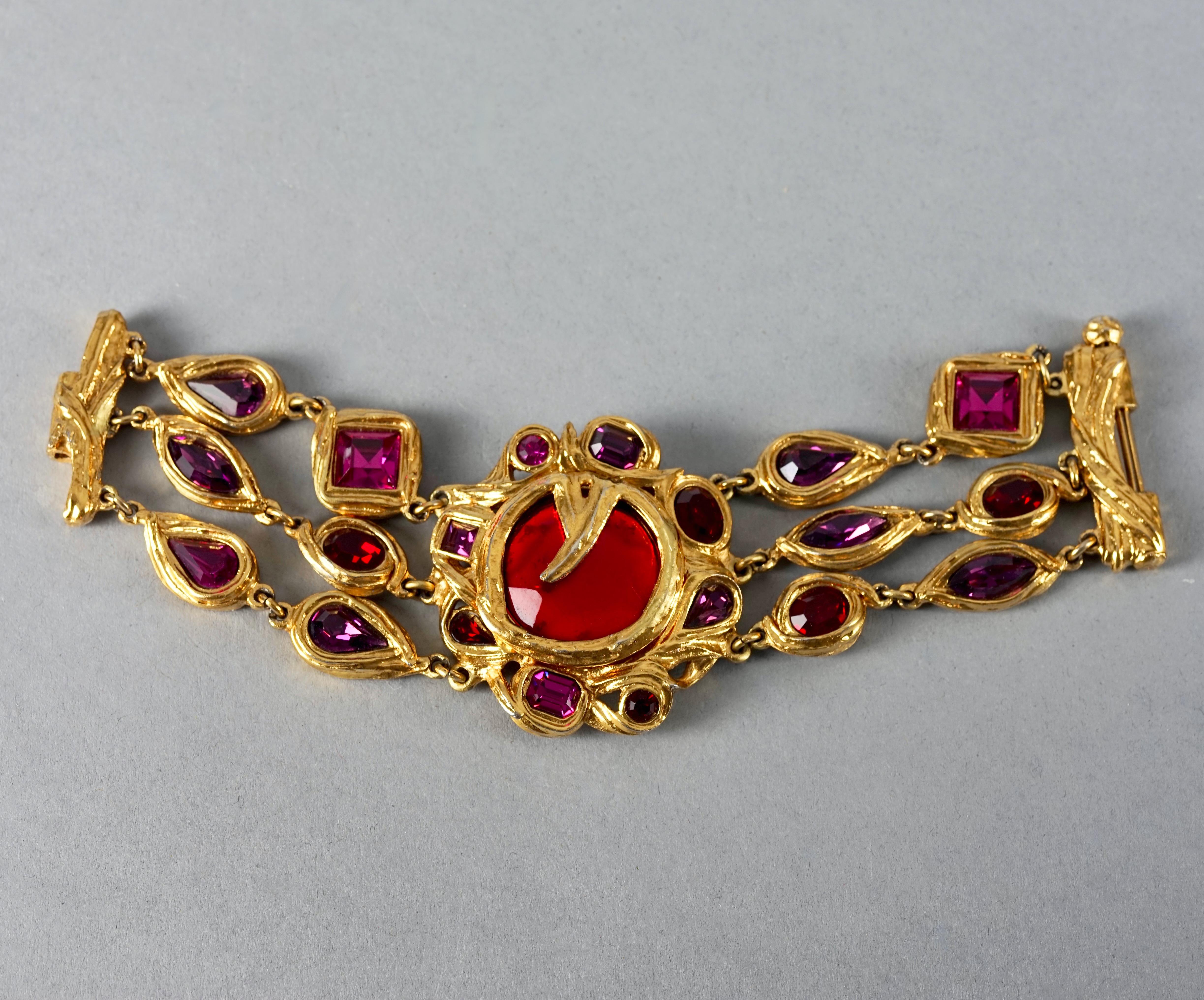 Vintage YVES SAINT LAURENT Ysl Robert Goossens Red Jewelled Cuff Bracelet 2