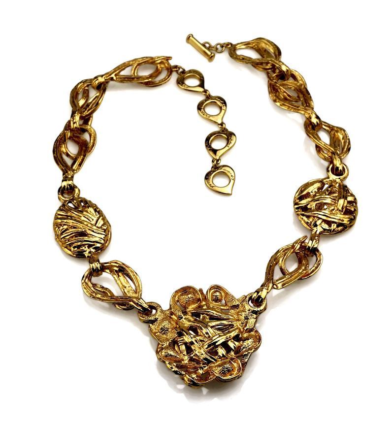 Women's Vintage YVES SAINT LAURENT Ysl Robert Goossens Ruby Rhinestone Flower Necklace