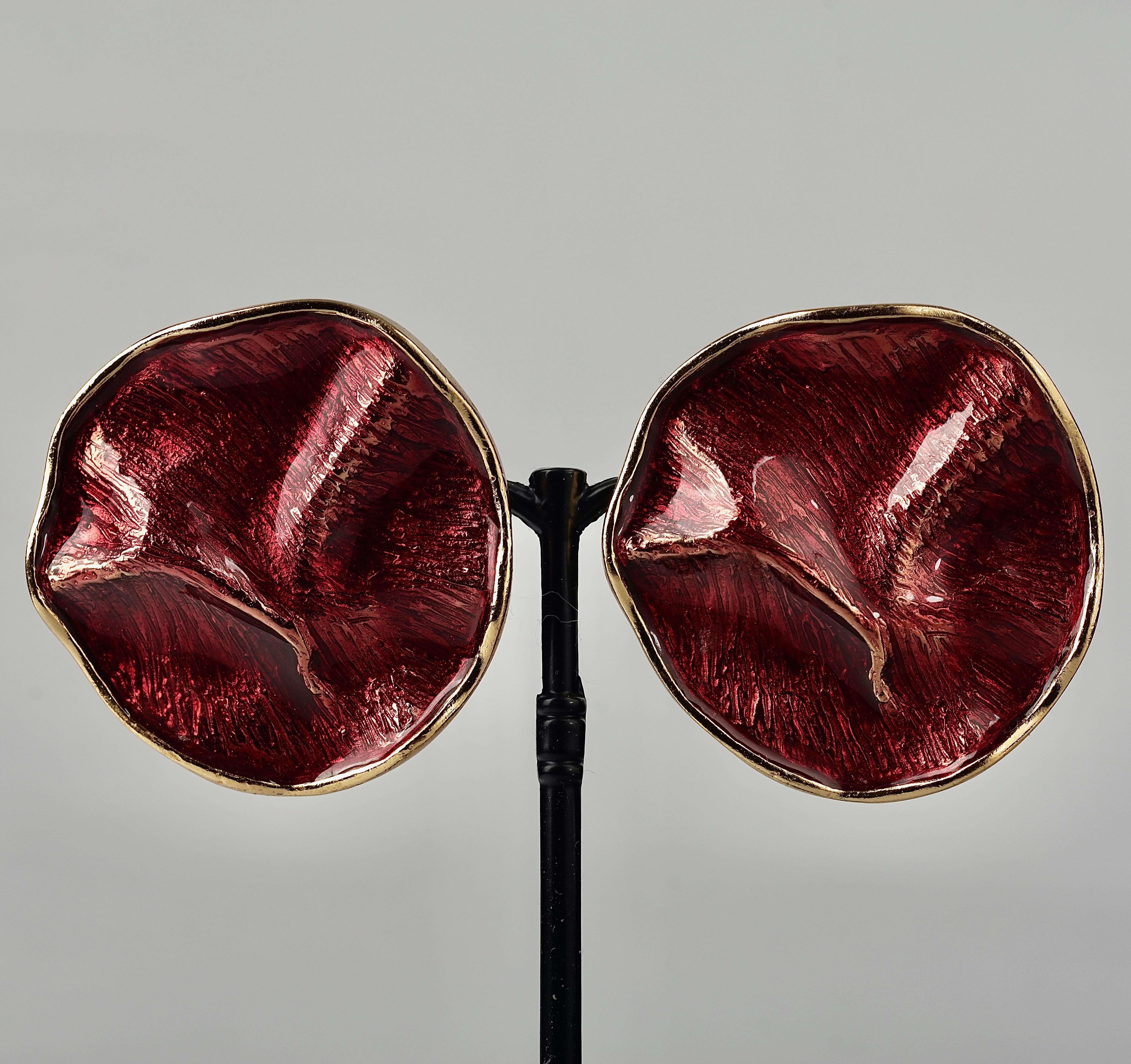 Vintage YVES SAINT LAURENT Ysl Robert Goossens Wrinkled Red Enamel Disc Earrings 1
