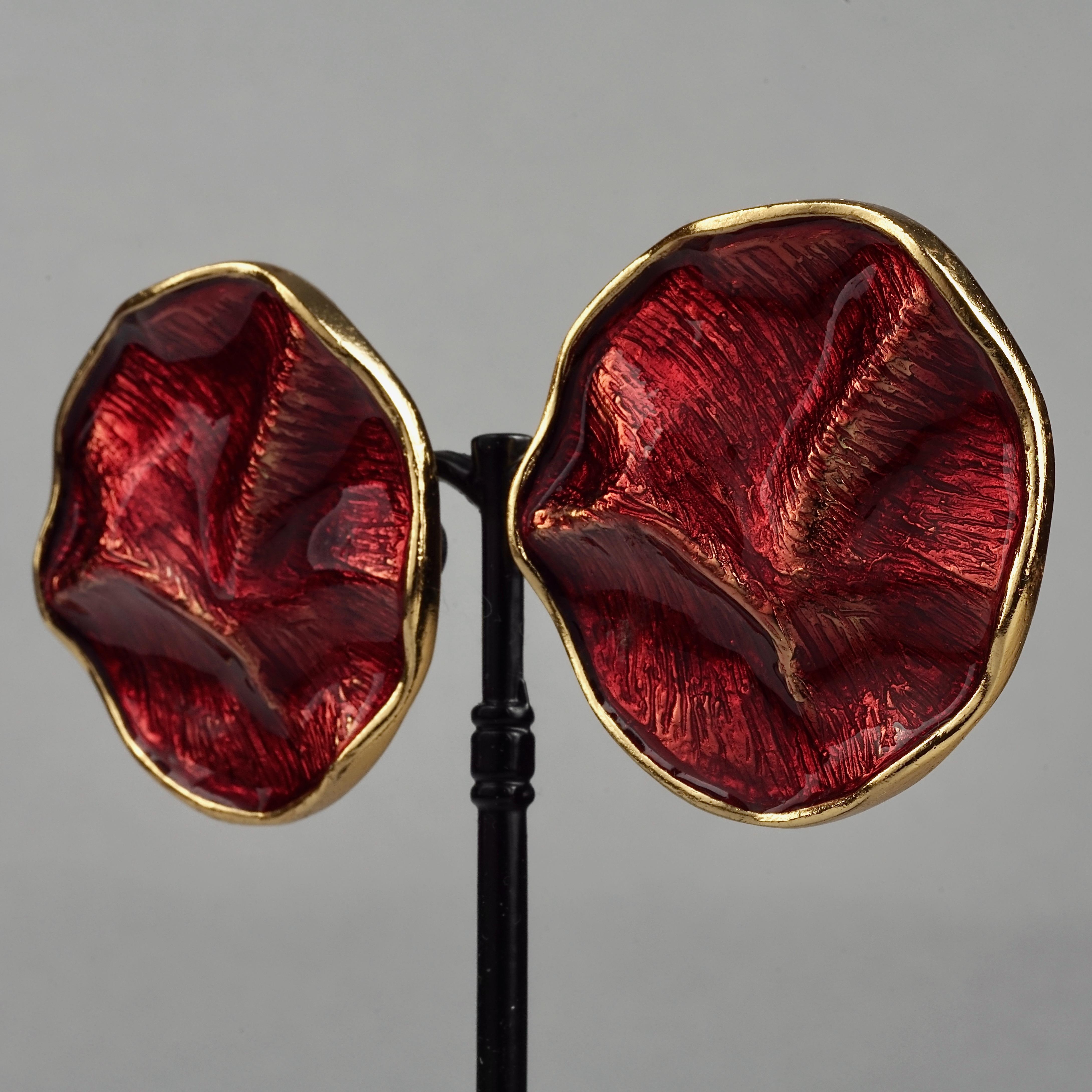 Vintage YVES SAINT LAURENT Ysl Robert Goossens Wrinkled Red Enamel Disc Earrings 3