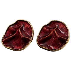 Vintage YVES SAINT LAURENT Ysl Robert Goossens Wrinkled Red Enamel Disc Earrings