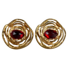 Vintage YVES SAINT LAURENT Ysl Ruby Flower Earrings