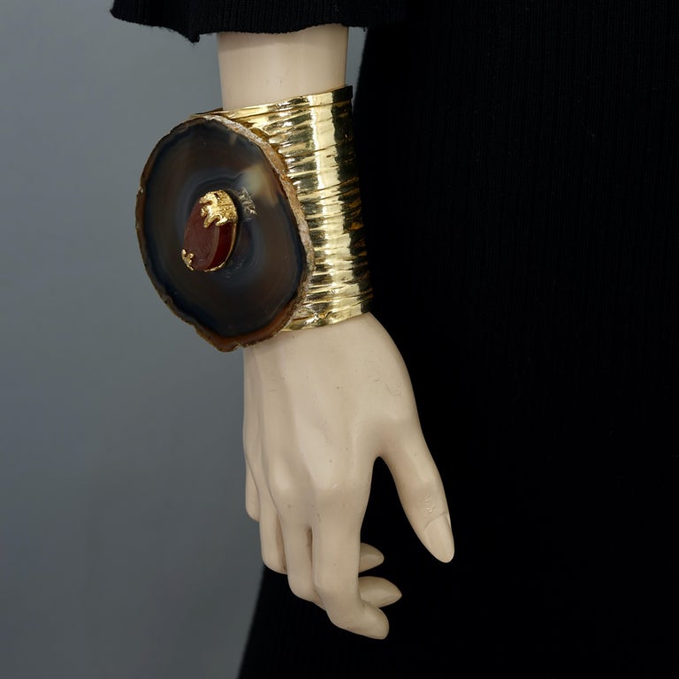 Vintage YVES SAINT LAURENT Ysl Sliced Natural Agate Wide Cuff Bracelet