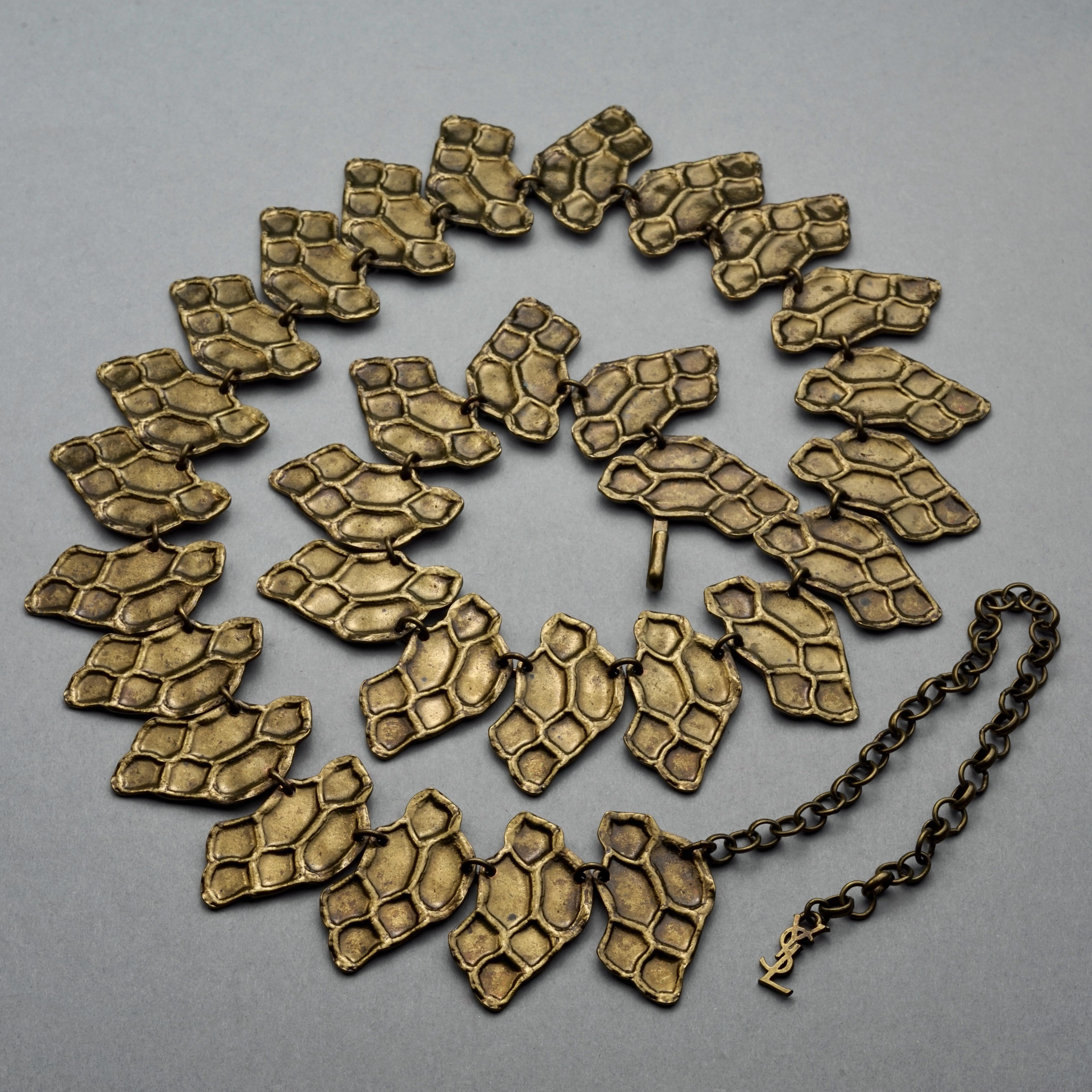 Black Vintage YVES SAINT LAURENT Ysl Snake Pattern Bronze Link Necklace Belt For Sale