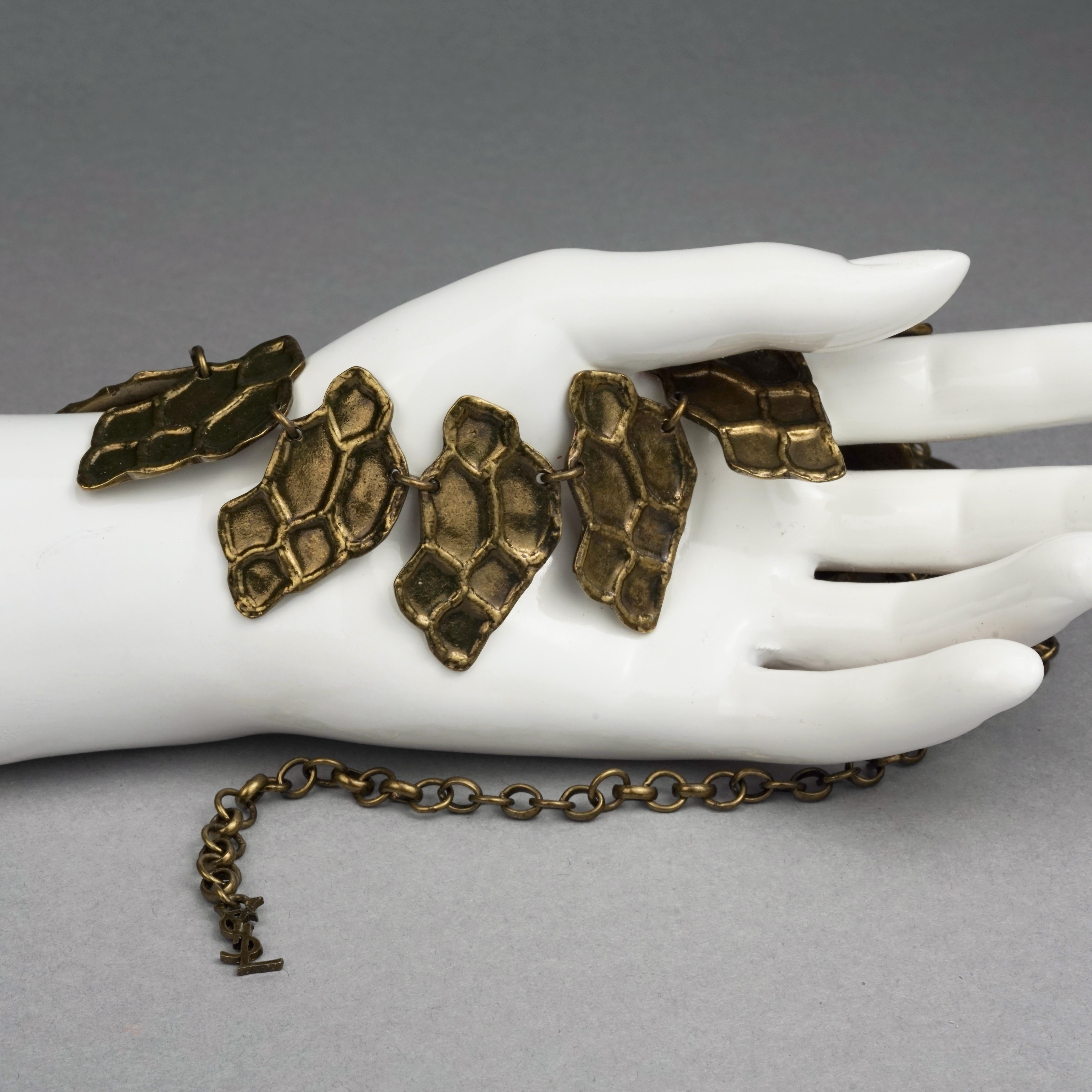 Vintage YVES SAINT LAURENT Ysl Snake Pattern Bronze Link Necklace Belt In Excellent Condition For Sale In Kingersheim, Alsace