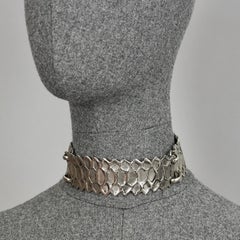 Vintage YVES SAINT LAURENT Ysl Snake Pattern Silver Choker Necklace