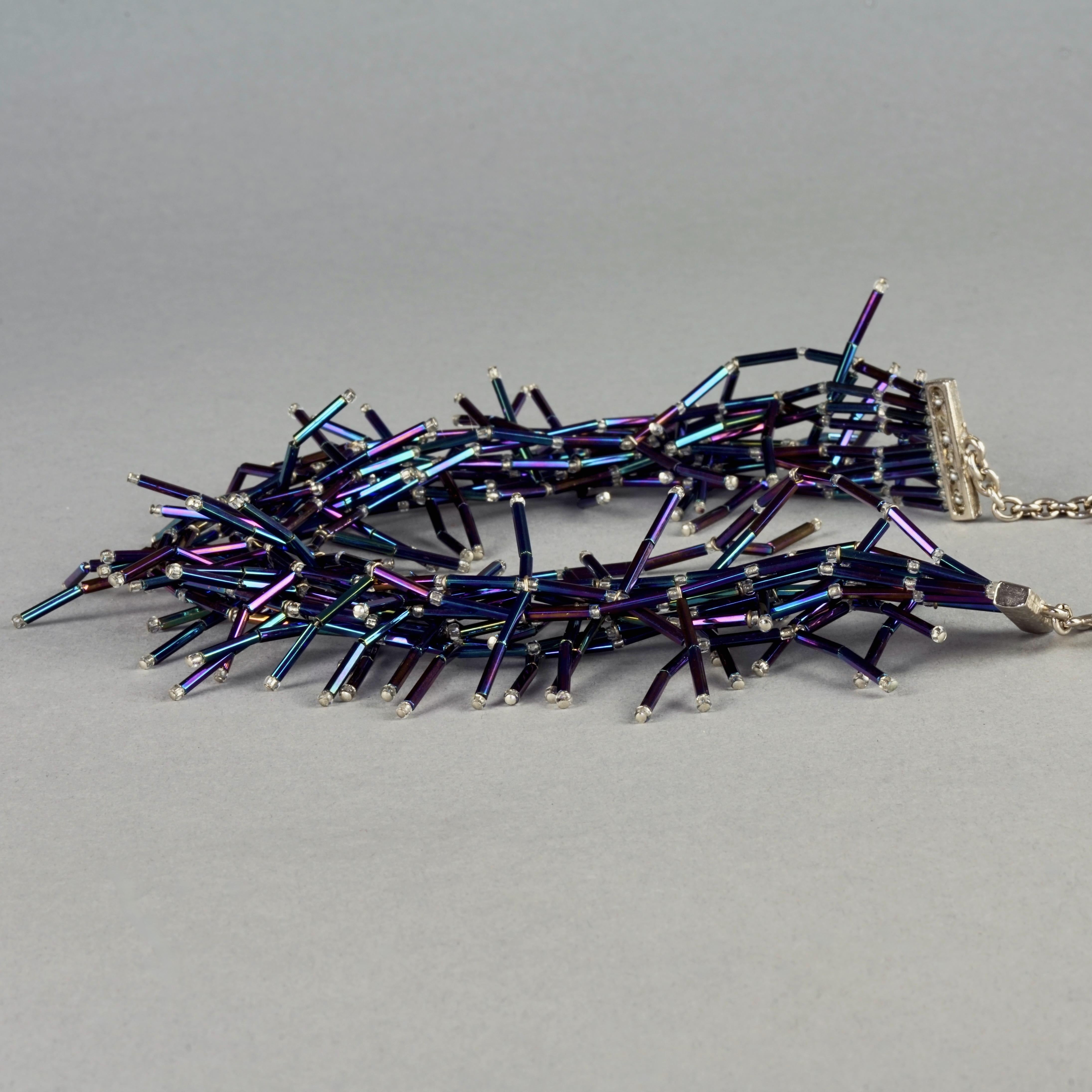 Women's Vintage YVES SAINT LAURENT Ysl Spiky Iridescent Blue Glass Bead Choker Necklace For Sale