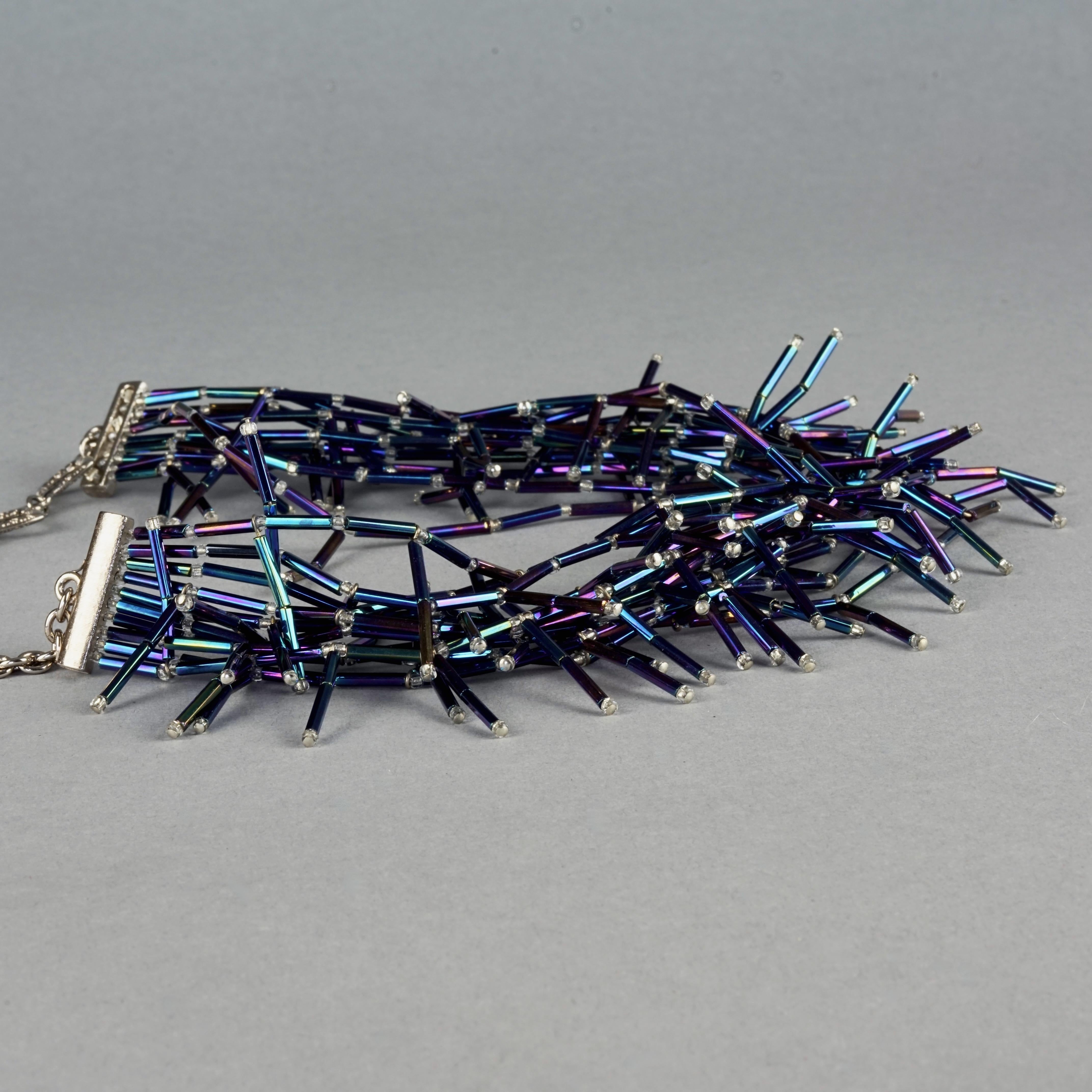 Vintage YVES SAINT LAURENT Ysl Spiky Iridescent Blue Glass Bead Choker Necklace For Sale 1