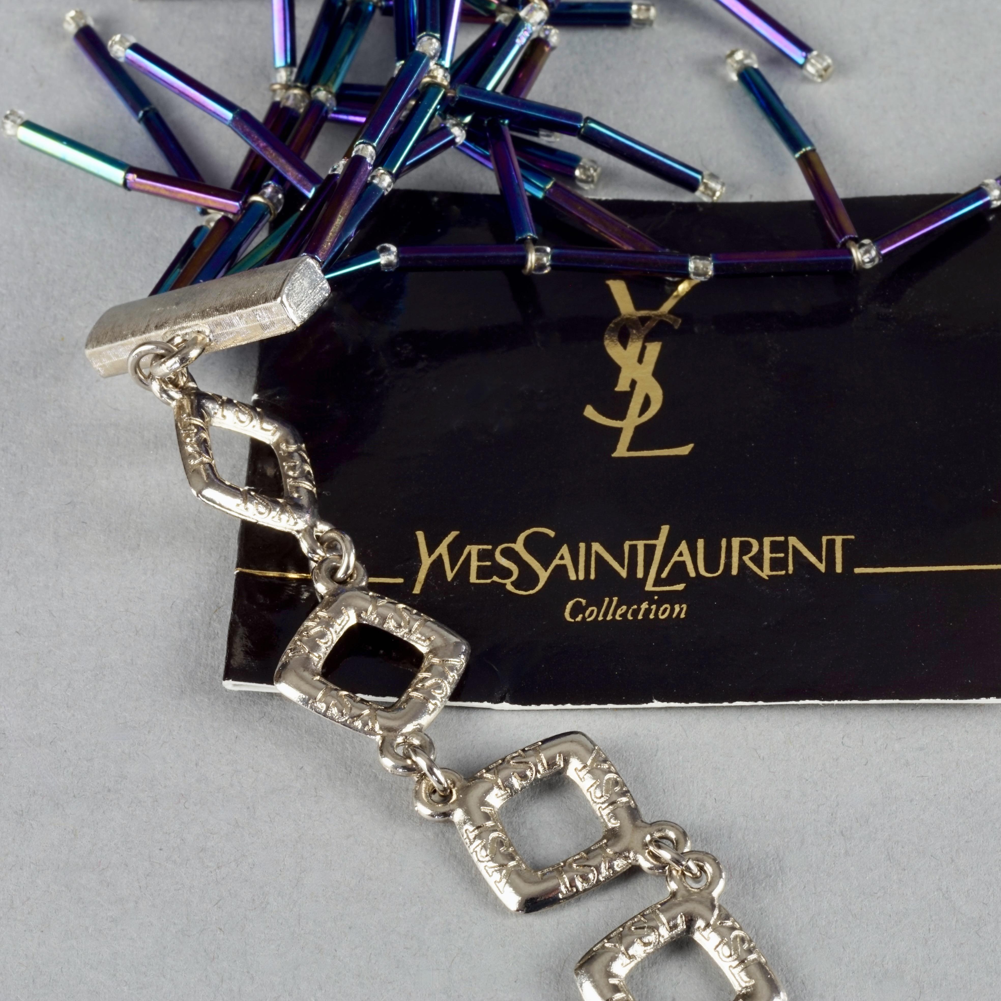 Vintage YVES SAINT LAURENT Ysl Spiky Iridescent Blue Glass Bead Choker Necklace For Sale 3