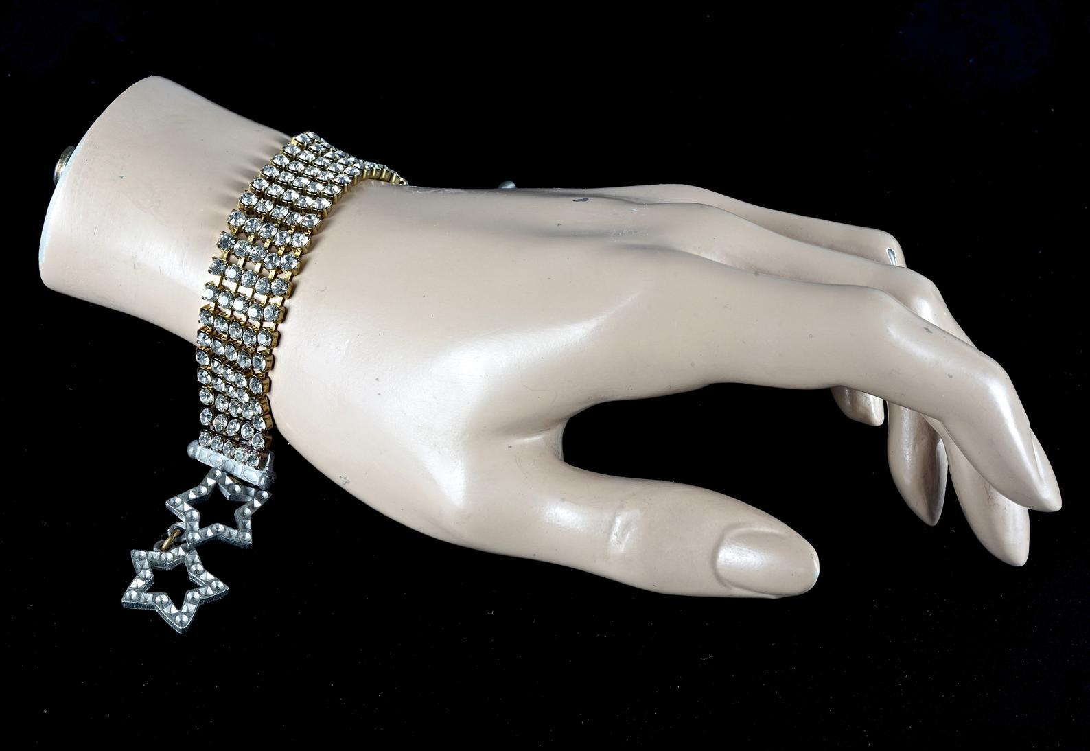 Vintage YVES SAINT LAURENT Ysl Star Multi Layer Rhinestone Bracelet For Sale 3