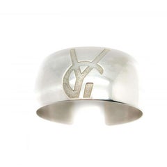 Vintage Yves Saint Laurent Statement YSL Sterling Silver Torque Logo Cuff 1980s
