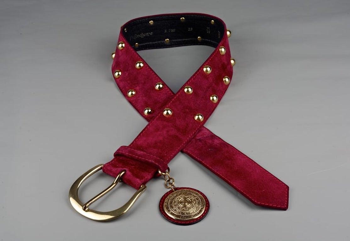 Women's Vintage YVES SAINT LAURENT Ysl Studded Medallion Red Belt