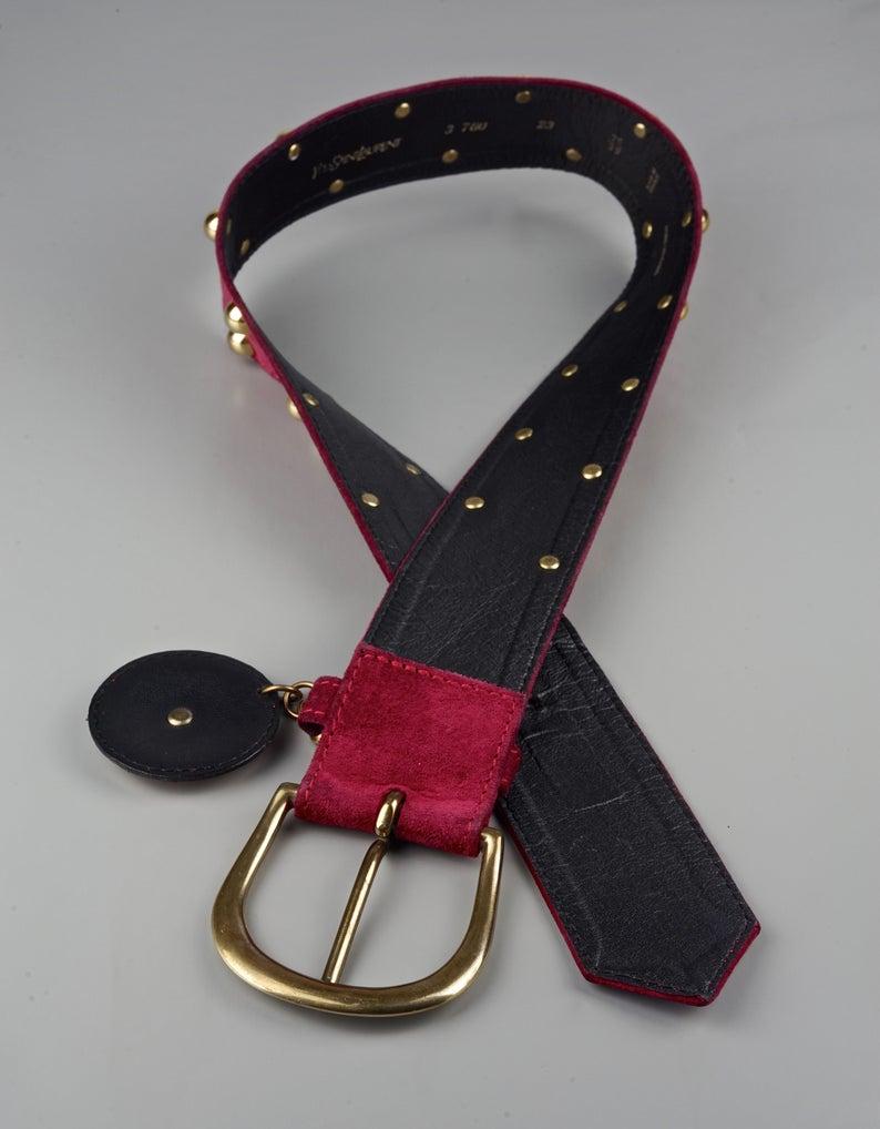 Vintage YVES SAINT LAURENT Ysl Studded Medallion Red Belt 1