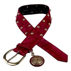 Vintage YVES SAINT LAURENT Ysl Studded Medallion Red Belt