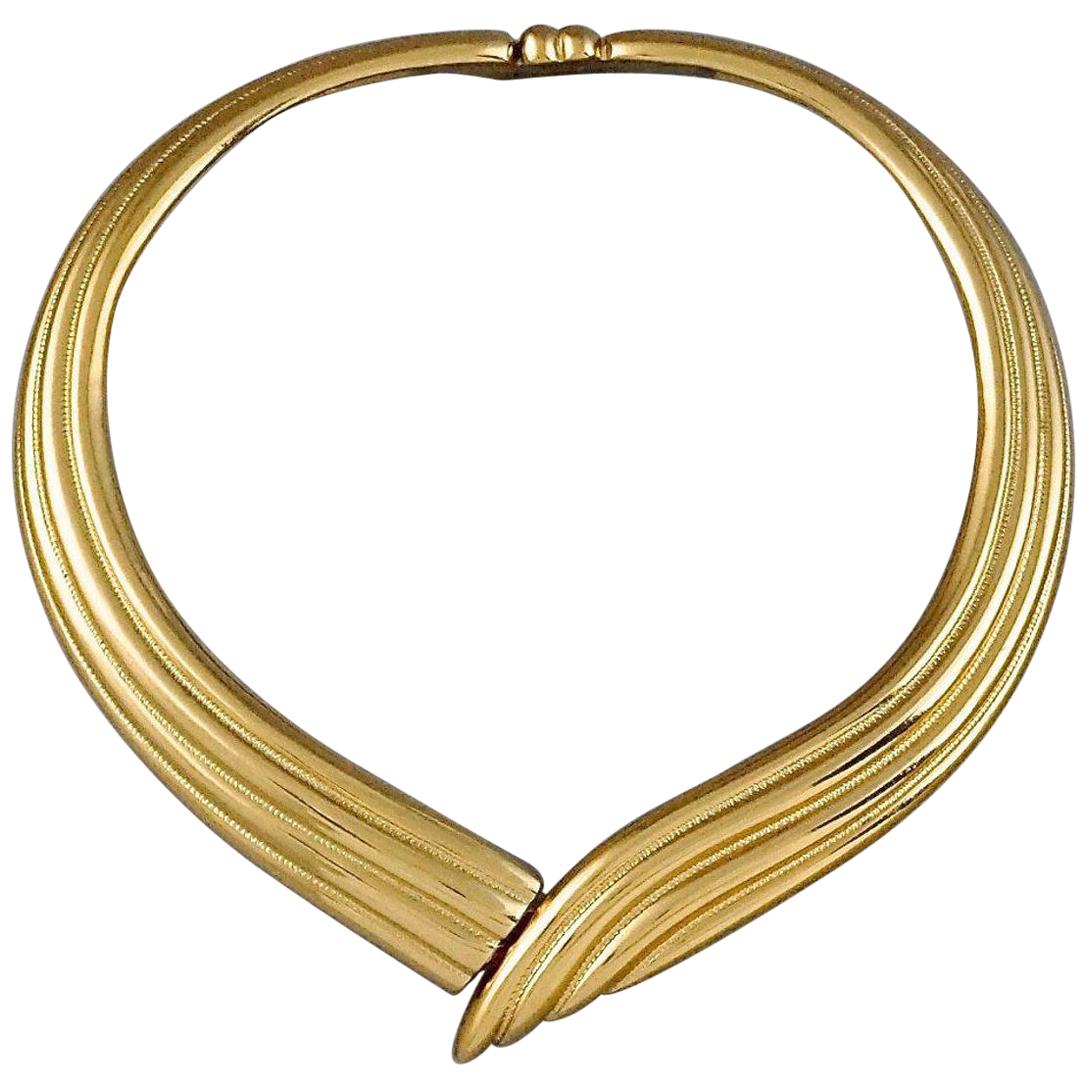 Vintage YVES SAINT LAURENT Ysl Stylized Rigid Choker Necklace For Sale