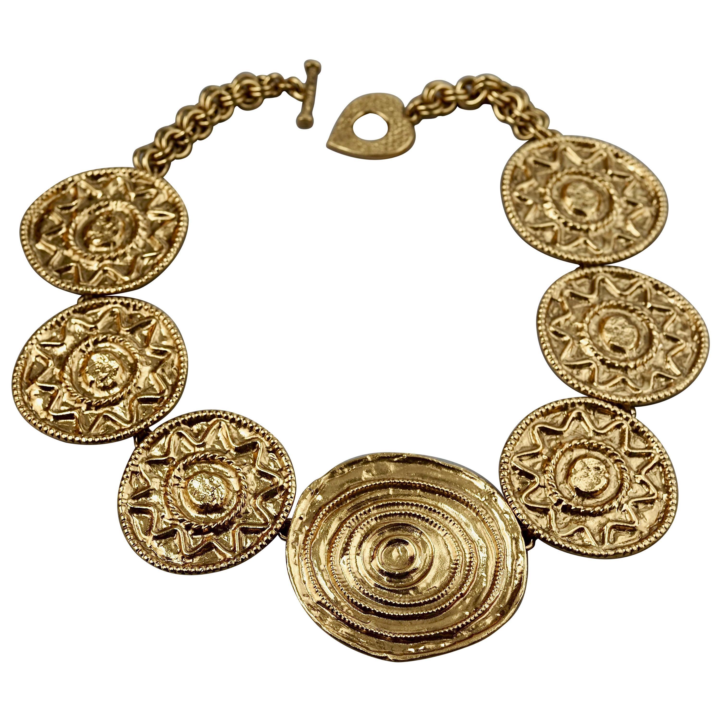 Vintage YVES SAINT LAURENT Ysl Sun Disc Medallion Link Necklace