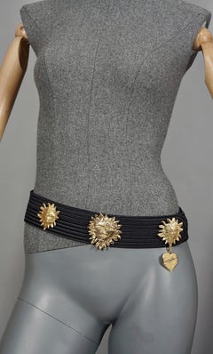 Vintage YVES SAINT LAURENT Ysl Sun Face Charm Black Passementerie Belt