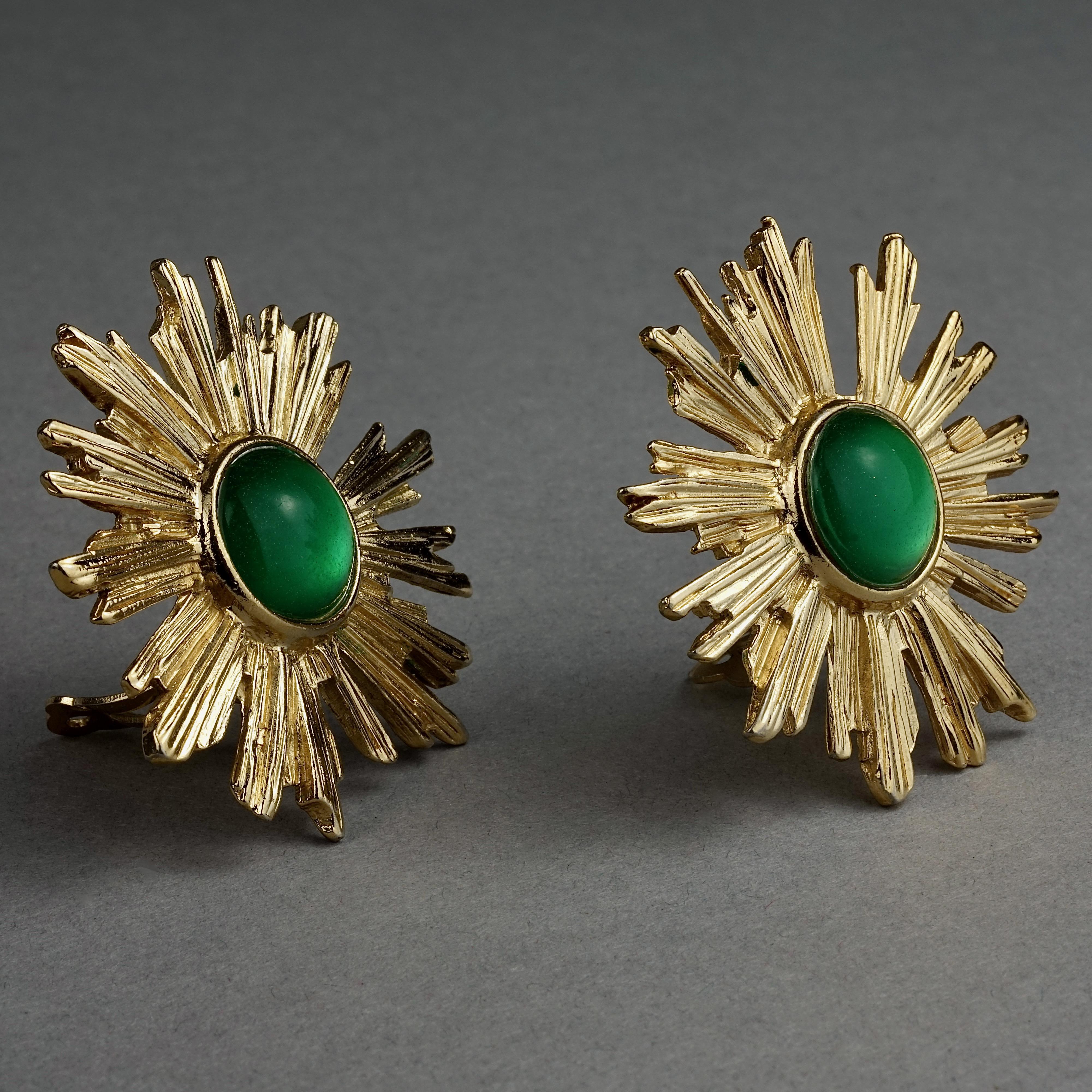 Vintage YVES SAINT LAURENT Ysl Sunburst Emerald Stone Earrings For Sale 1